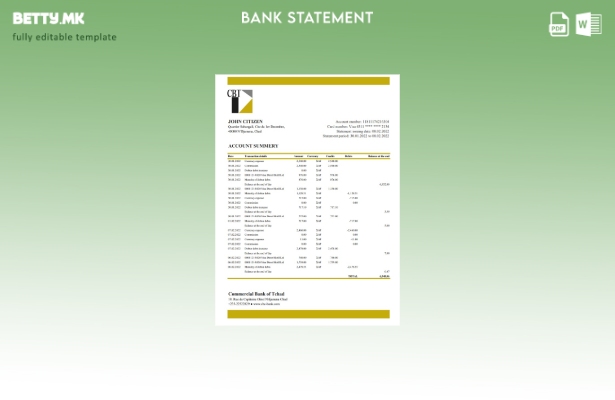 модерен стил Chad Commercial Bank of Tchad шаблон за ексел банкарски извод